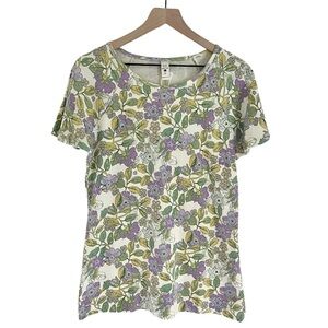 NWT Kate‎ Quinn Women’s Floral Short Sleeve Top in Green Purple White Size XS